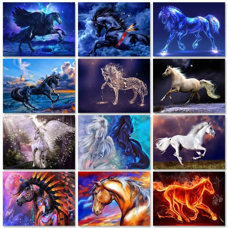 

PhotoCustom Paint By Numbers Kits On Canvas Horse DIY 60x75cm Animals Frameless Oil Painting By Numbers Home Decor Gift Wall Art