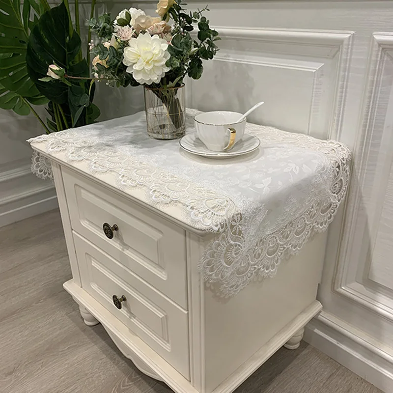 Europe Nightstand Small Tablecloth Embroidered Lace Shopbox Cover Table Rectangle Table Cloth 40x80cm White Mat Dust Cover