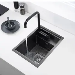 Black Kitchen sink Hidden Single bowl Bar Small Size sink Stainless Steel Balcony sink Concealed black kitchen sink Bar sink