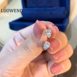 LUOWEND Solid 18K White Gold Earring AU750 Women Stud Earrings Certified Natural Diamond Earring Fashion Water Drop Shape Design