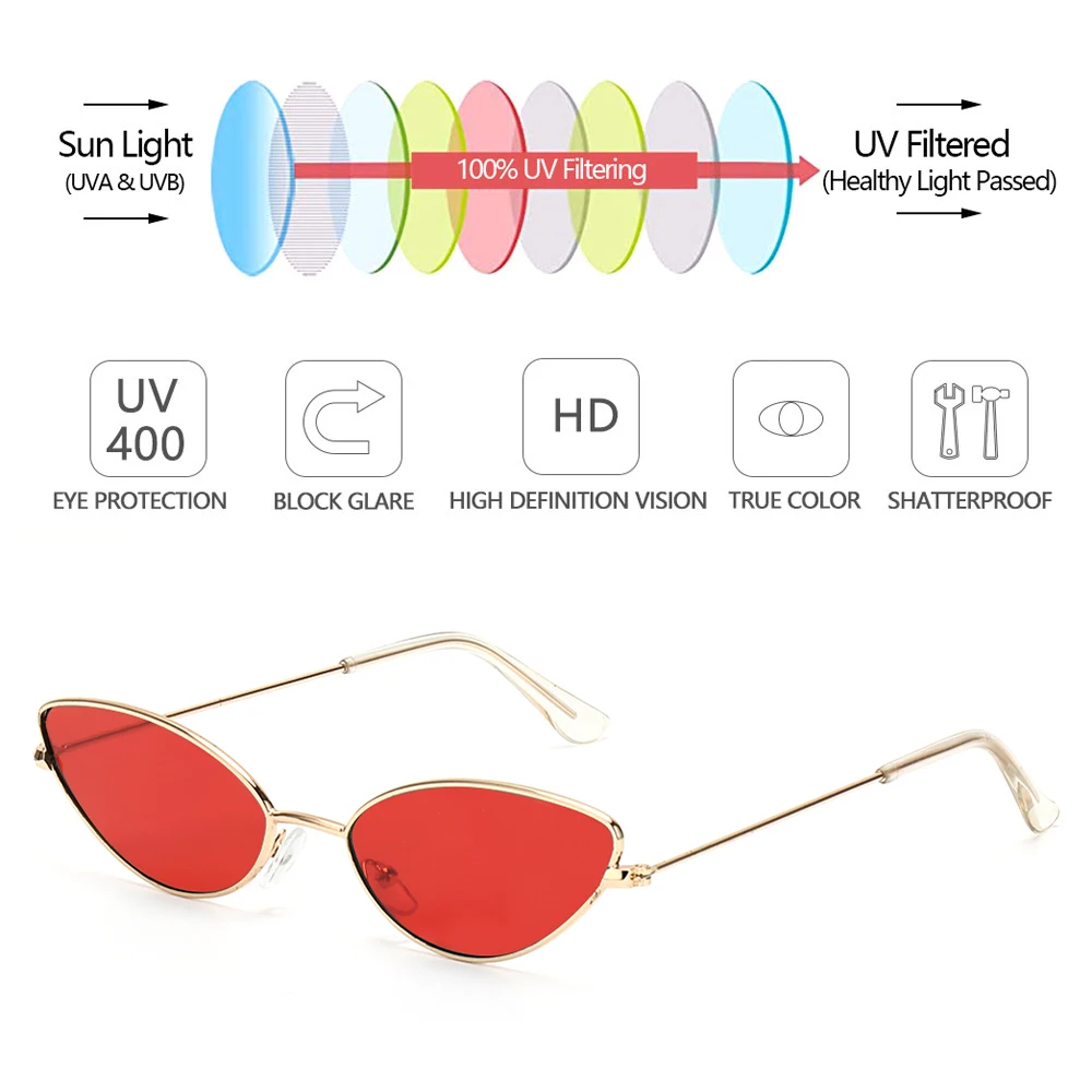 2021 Cute Sexy Cat Eye Sunglasses Luxury Metal Frame New Small Gold Red Vintage Fashion Cateye Sun Glasses Lady UV400 Eyewear