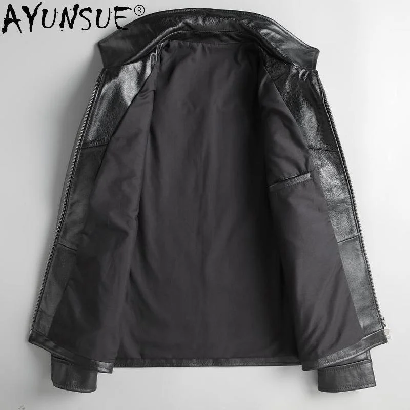 Genuine 100% Leather Jacket Men Autumn Spring Cowhide Leather Coat Short Mens Jackets Clothing Fashion Veste Homme