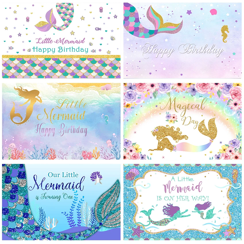 Mocsicka Mermaid Birthday Backdrop Blue Underwater World Photography Background Newborn Kids Backgrounds for Photo Studio