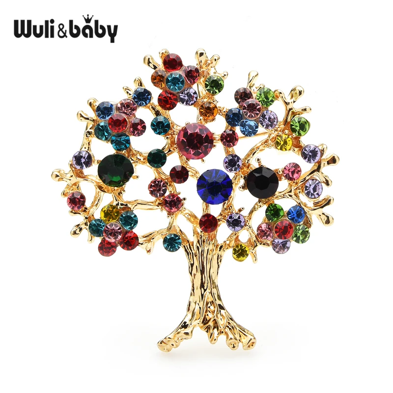 Wuli&baby Multicolor Rhinestone Tree Brooches Women Men Christmas Tree Party Office Casual Brooch Pins Gifts