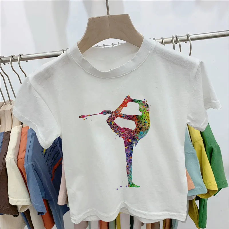 2020 Girls Clothes Gymnastics Painted Novelty Feather Love Pattern Printed T Shirt Girl Harajuku Kids Tshirt Boys Tshirts