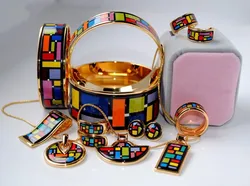 gold plated 18K European style Cloisonne enamel jewelry European and American style 4pcs sets