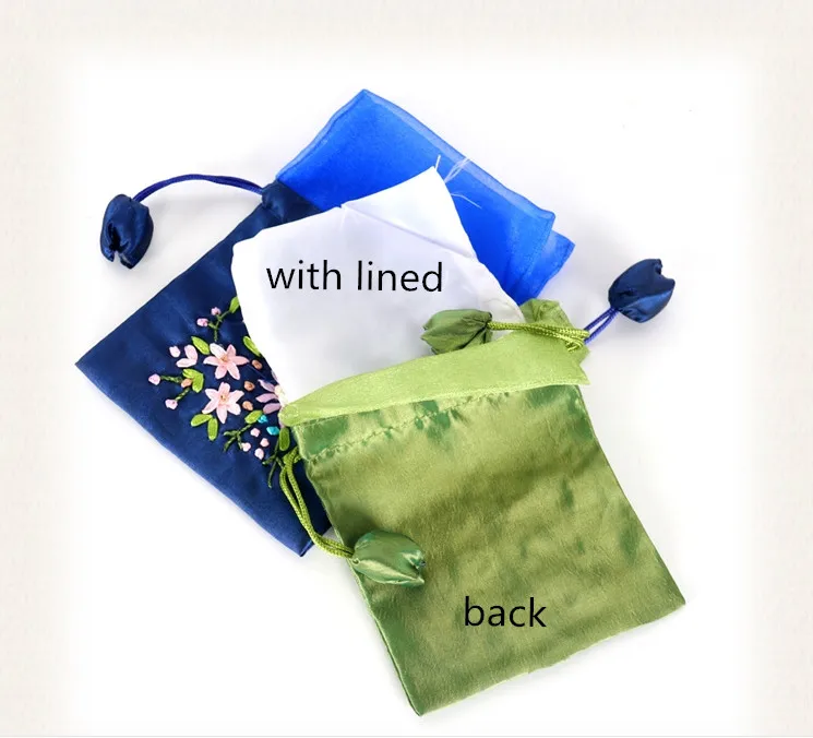 Patchwork Organza Small Silk Gift Bag Drawstring Pouch Handmade Ribbon Embroidery Empty Sachet Birthday Party Favor Bags 50pcs/l