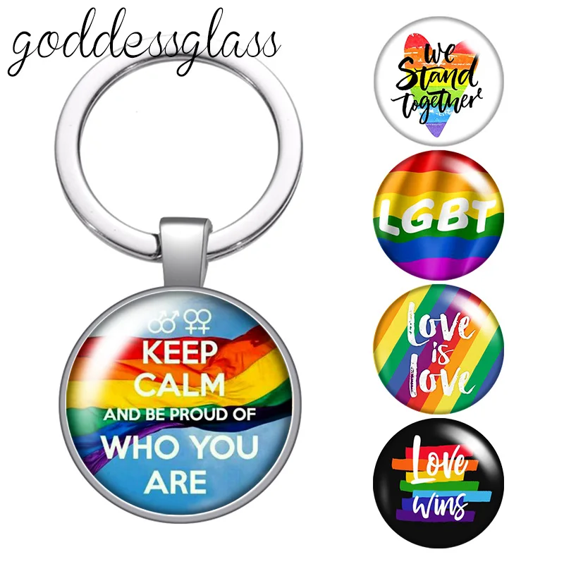 

Love is Love LGBT rainbow flag Support and pride glass cabochon keychain Bag Car key chain Ring Holder Charms keychains Gifts