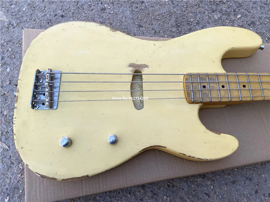 Inheriting classic creamy yellow 4-string electric bass for antique customizable free shipping