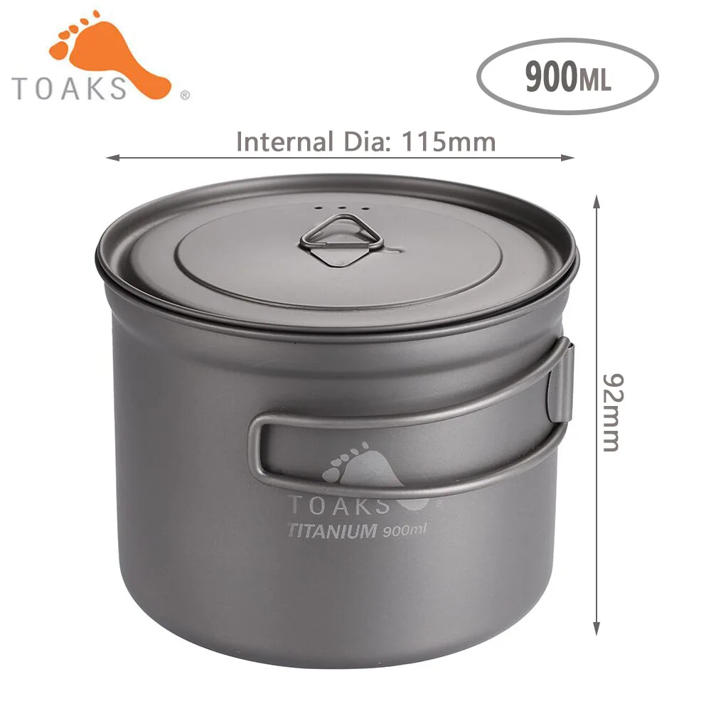 TOAKS Outdoor Titanium Cup For Camping Hiking 900ml Ultralight Titanium Pot With Cover Folded Handle POT-900-D115