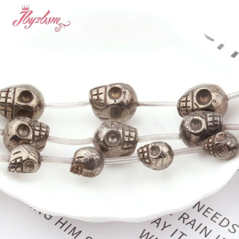 12x16,6x8,8x10mm Natural Carved Skull Pyrite Loose Beads Natural Stone Beads for DIY Women Necklace Bracelet Jewelry Making 15\