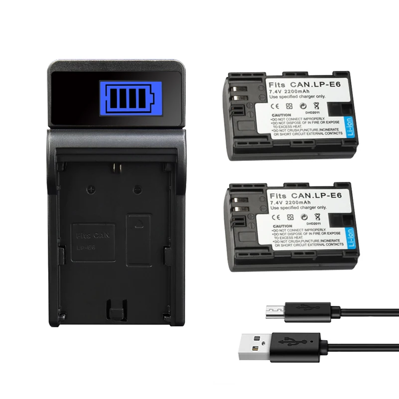 LP-E6 LP E6 Battery Charger for Canon EOS 5DS 5D 6D 7D 60D 60Da 70D Mark II Mark III 80D XC10 DSLR EOS 2200mAh E6 Bateria