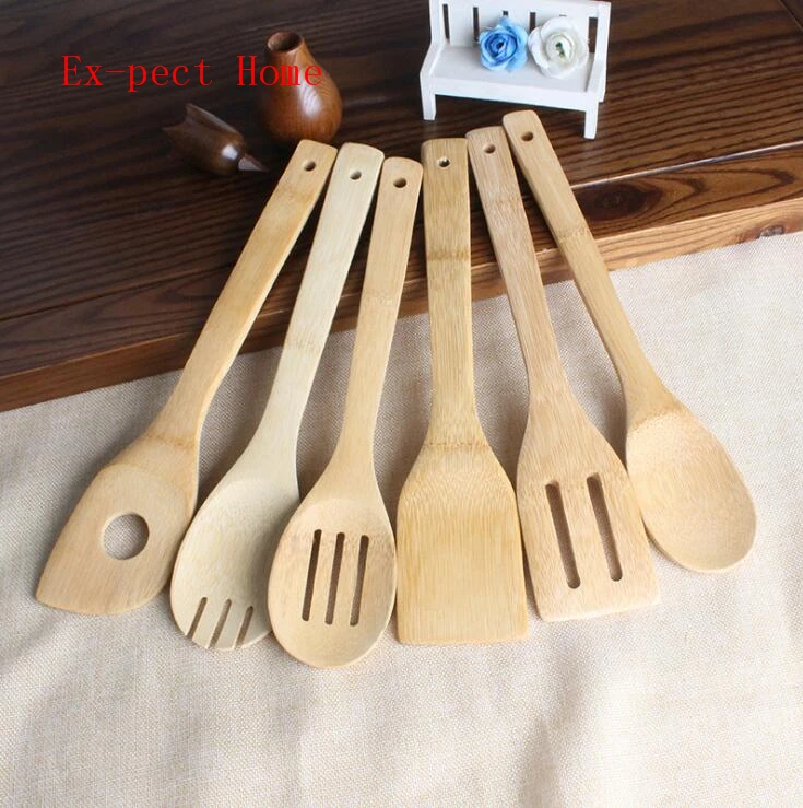 

200Pcs Cooking Utensils Bamboo Wood Kitchen Slotted Spatula Spoon Mixing Holder Dinner Food Rice Wok Shovels Tool