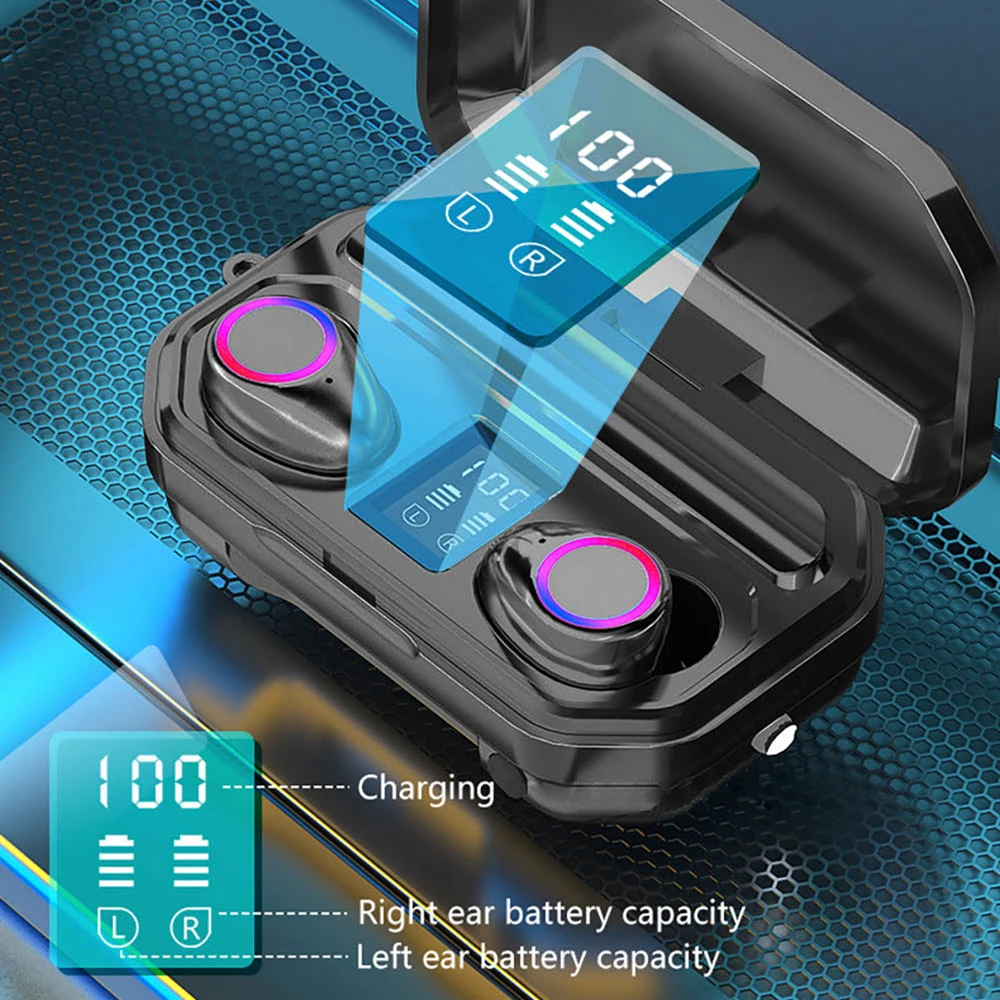 Fones de ouvido bluetooth 5.0 tws com case de carregamento, som 9d stereo, à prova d'água, bateria 3000mah