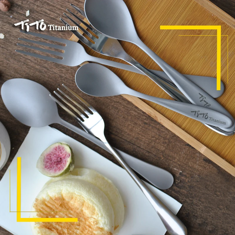 TiTo Titanium Sandblasting  spork Ultra-light and durable portable tableware spoon for Camping Cooking Family Picnic