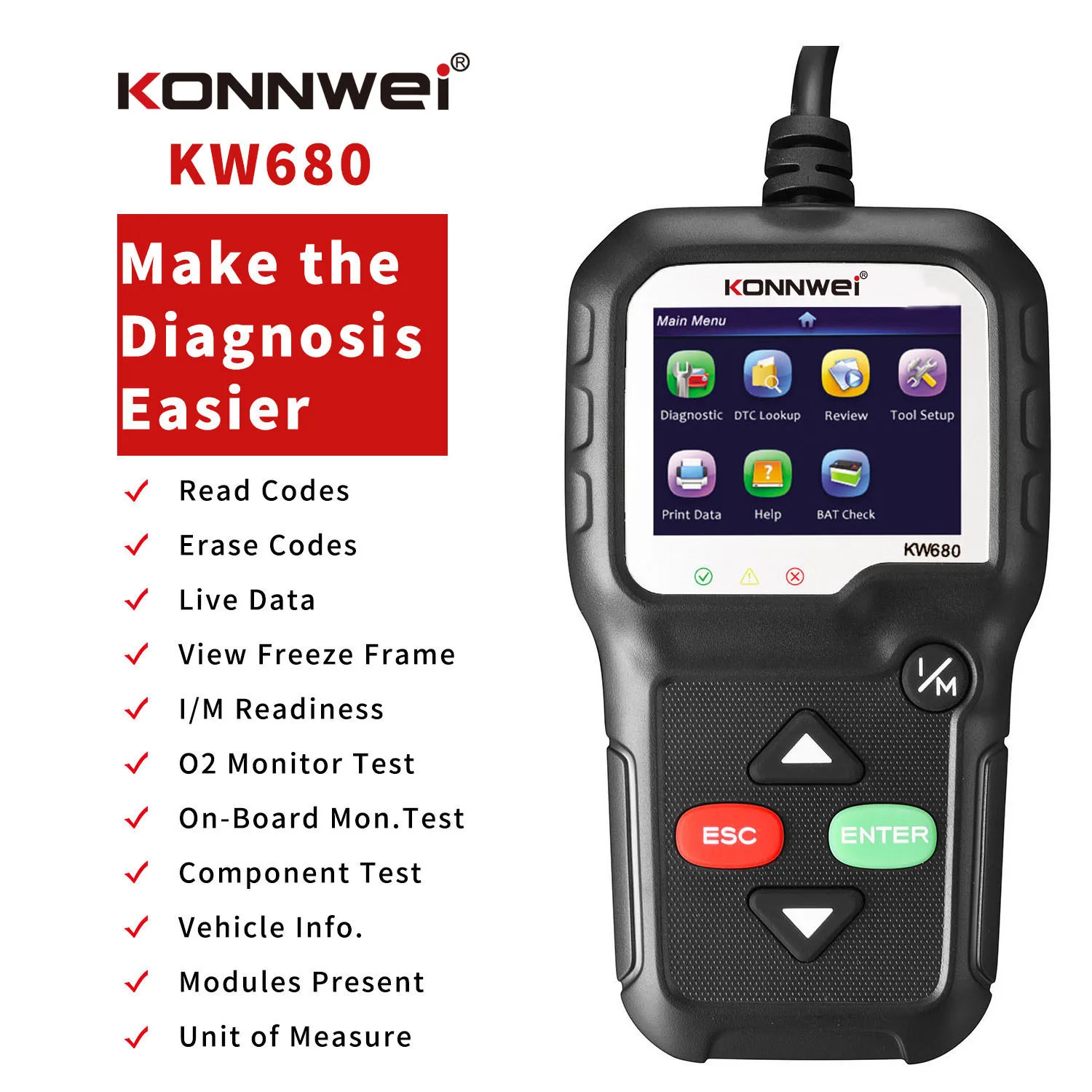 KONNWEI KW680 OBD2 samochodów diagnostyczne automatyczne narzędzie diagnostyczne KONNWEI KW680S rosyjski język skaner samochodowy narzędzia skaner