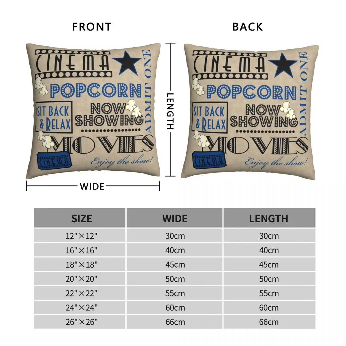 Movie Theater Cinema Admit One Ticket Square Pillowcase Polyester Linen Velvet Creative Zip Decor Throw Pillow Case Room Cushion