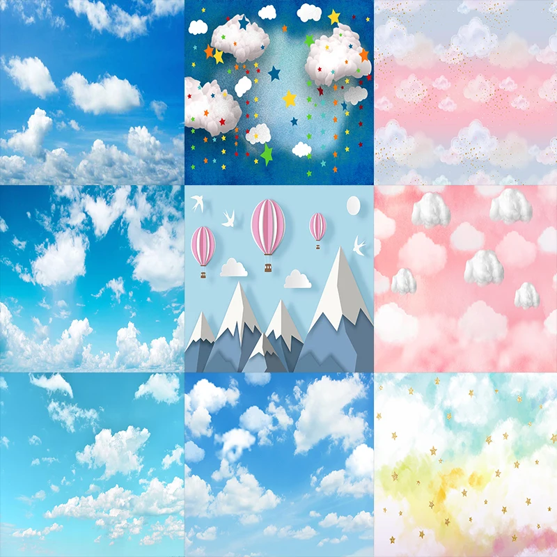 

MOCSICKA Blue Sky And White Clouds Birthday Party Photography Background Baby Shower Photo Background Dessert Table Banner