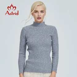 Astrid 2023 autunno nuovo arrivo donna maglione top beige plaid slim moda pullover di alta qualità elegante maglione corto MS-007