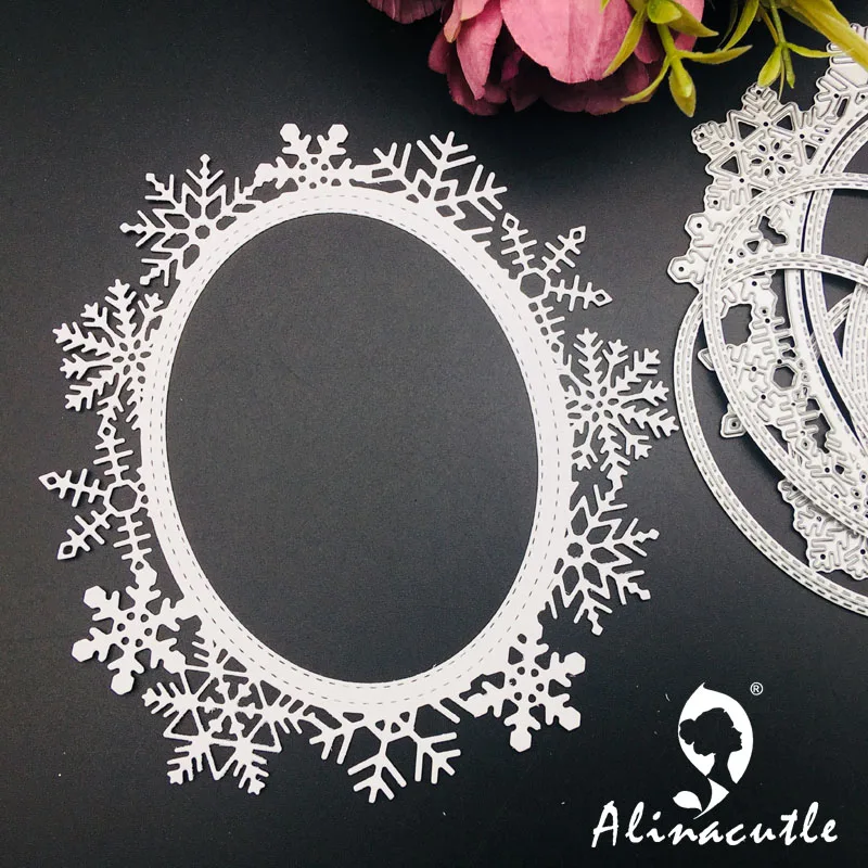 Alinacutle Metal Cutting Die Cut Nesting Oval Snowflake Frame Scrapbooking Paper Craft Handmade Card Album Punch Art Cutter Die