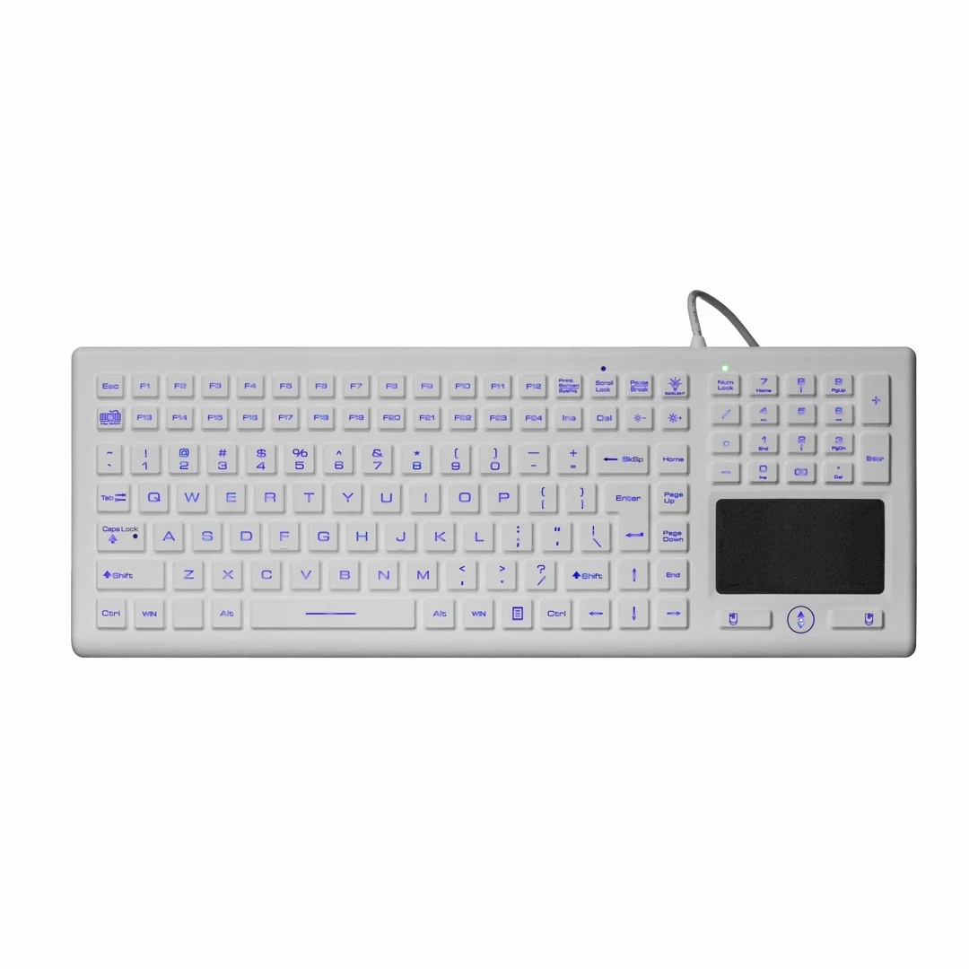 IP68 Waterproof Desktop Backlit Silicone Keyboard With Integrated Touchpad for Medical