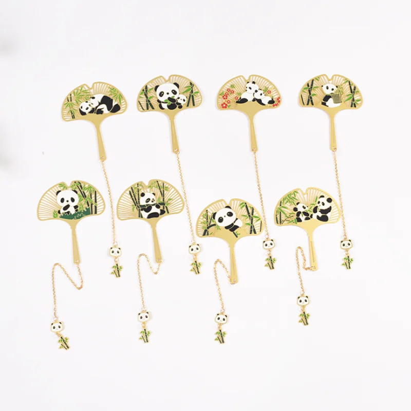 

1pc Kawaii Panda Tuan Fan Brass Bookmark Cute Pendant Metal Art Pattern Book Mark Page Folder Office School Supplies Stationery