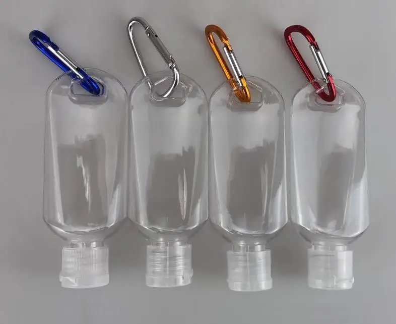 50ml empty hanging bottle PETG plastic hand sanitizer bottle with Carabiner Flip Top Cap and hole SN2905