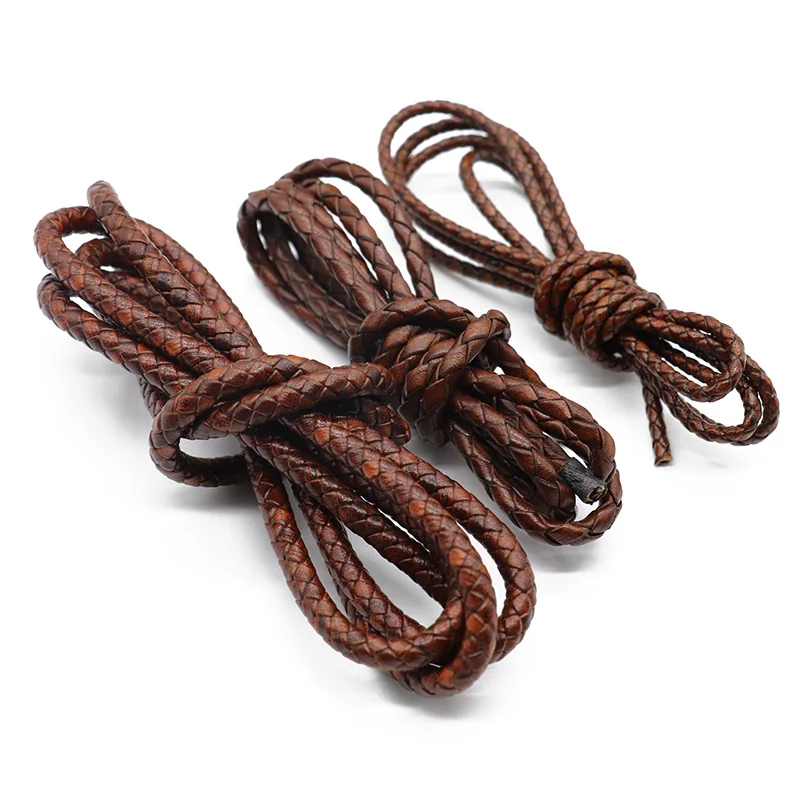 1meter 3mm 4mm 5mm 6mm Vintage Round Braided Genuine Leather Cord  Leather Cords String Rope Bracelet Jewelry Making Findings