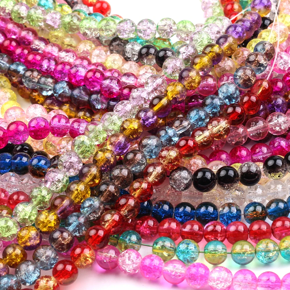 Natürliche Stein Geknackt Runde Perlen Multicolor 6mm Glas Lose Quarz Kristall Floral Perlen Spacer für Schmuck Machen DIY Armband