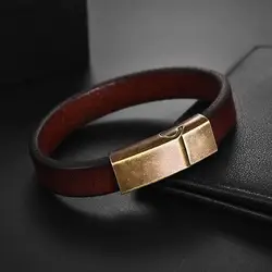 Punk Brown Braided Leather Bracelet For Men Woman Stainless Steel Magnetic Clasp Fashion 18.5/20.5/22.5cm Bangles Jewelry Gifts
