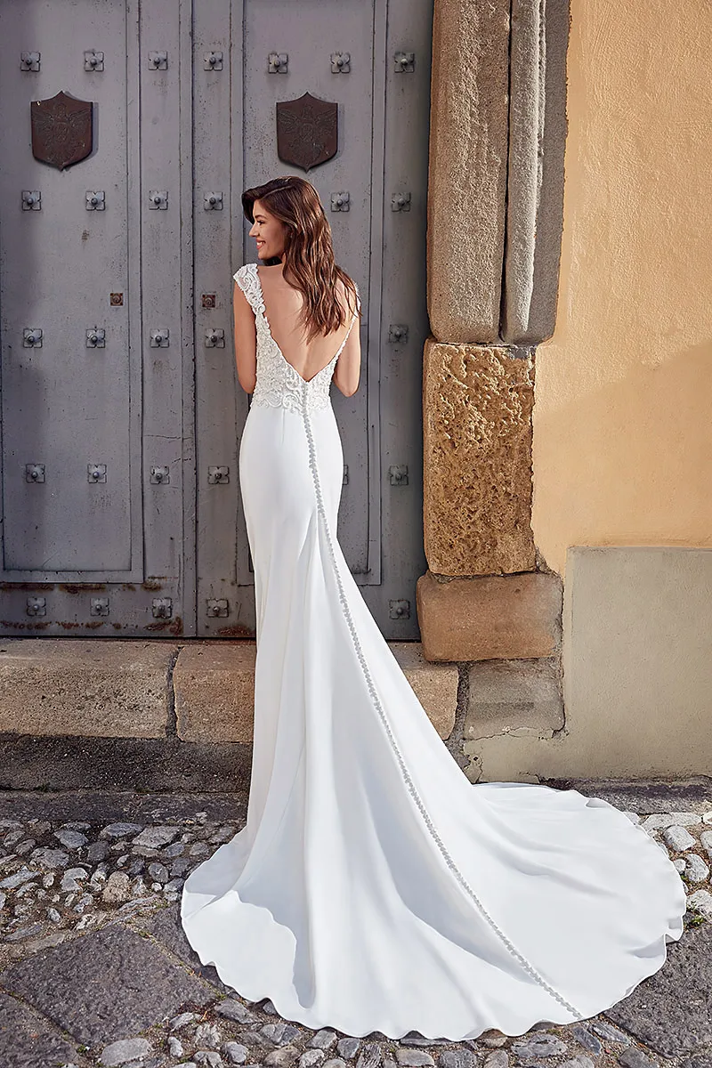 Sirena Abiti da Sposa 2020 Off Spalla Del Merletto Del Raso Abiti da Sposa Sexy Backless Sweep Treno Abito da Sposa Vestaglie De Mariée