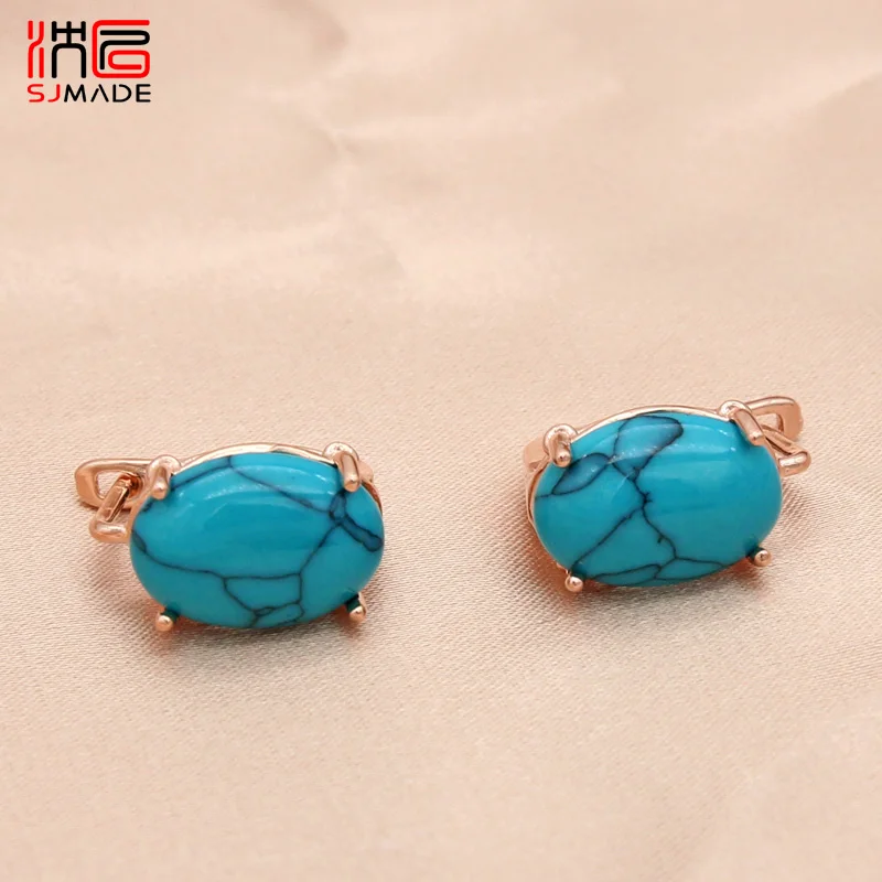 SHENJIANG New Fashion Egg Shape Natural Stone Dangle Earrings For Women Girl Wedding Party Lovely Jewelry Eardrop