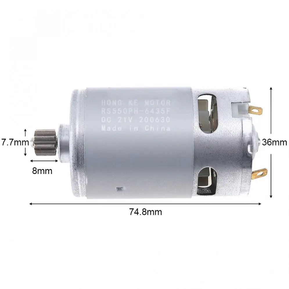 RS550 19500 21V RPM DC Motor with Single Speed 9 Teeth and High Torque Gear Box for Electric Drill/Screwdriver