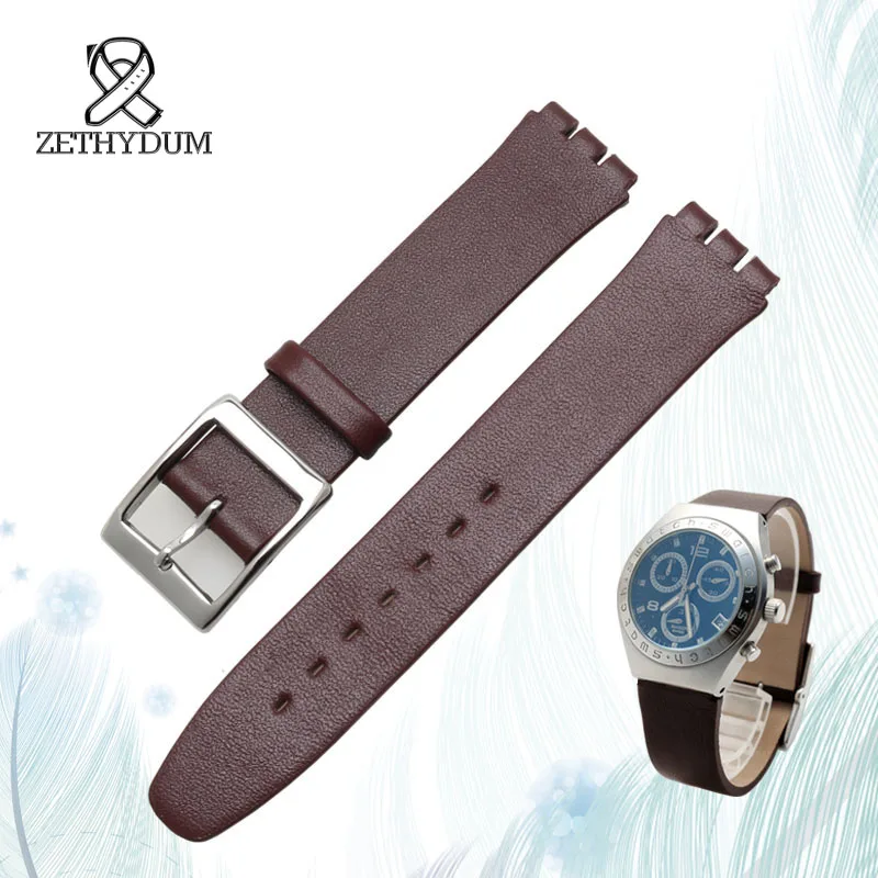 Genuine Leather Watchband Soft Strap 17mm handmade leather bracelet for swatch bracelet Leather Black,brown Watch Band Bracelet