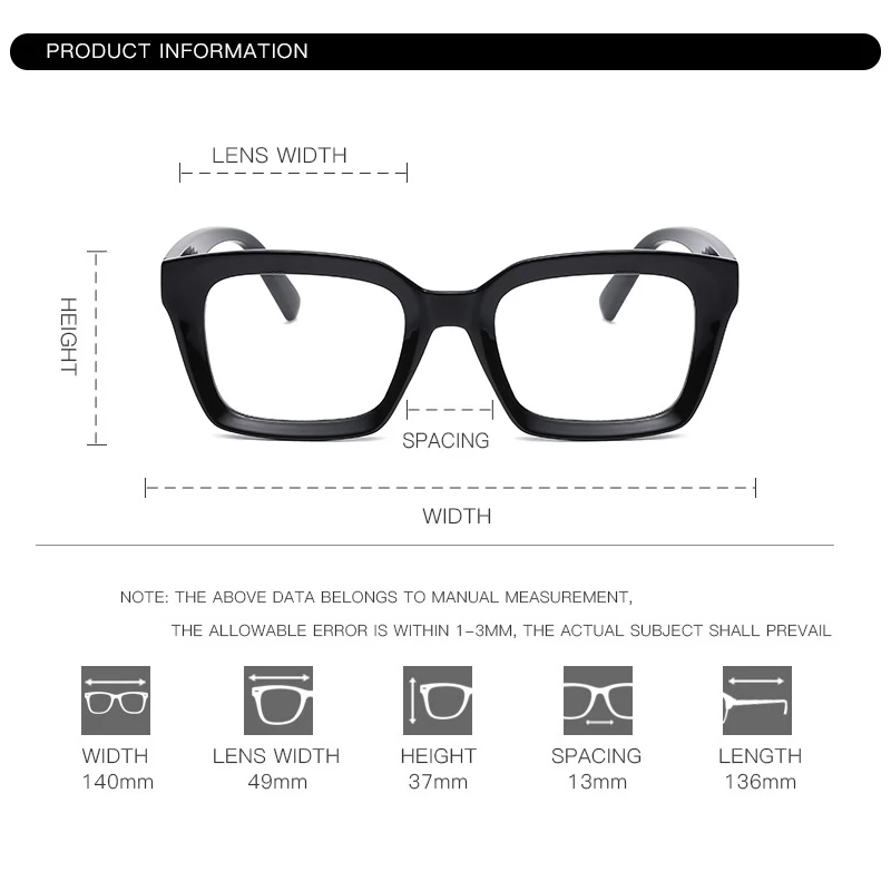 RUOBO Reading Glasses For Women Men Squre Frame Computer Anti Fatigue Hyperopia Eyeglass Presbyopia Diopter +100+150+200+250+300