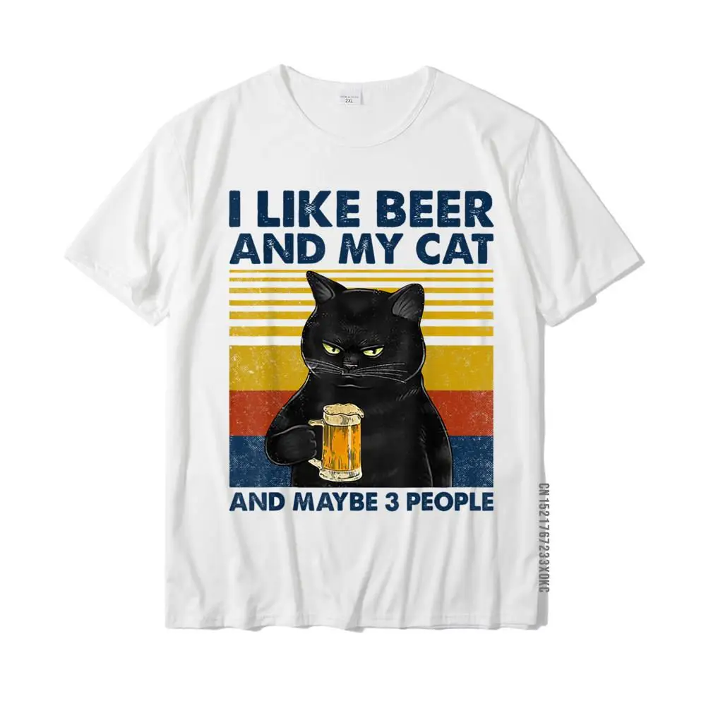 I Like Beer My Cat And Maybe 3 People Funny Cat Lovers Gift T-Shirt On Sale Normal Tops & Tees Cotton Tshirts For Men Casual