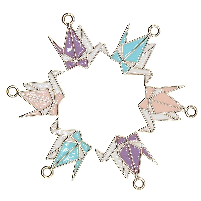 10pcs/lot 17*19mm Cute Enamel Thousand Paper Cranes Charms for DIY Earring Necklace Girls Jewelry Handmade Findings XL994