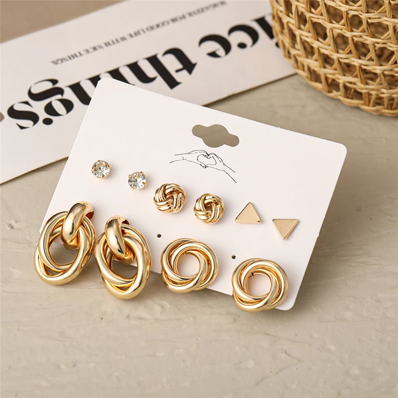Trendy Exquisite Pearl Metal Earrings Set For Women Geometric Circle Dangle Drop Earrings Acrylic Set of Earrings Jewelry