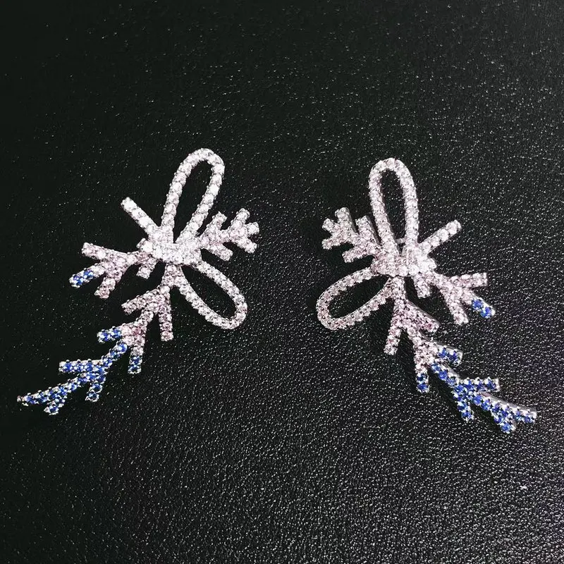 SINZRY new personality cubic zircon snowflake stud earrings fashion CZ party wedding jewelry