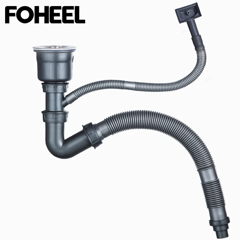 FOHEEL Kitchen Sink Strainer Drain Hose Vegetable Basin Deodorant Drain Pipe Single / Double Sink Drain Set Good Quality