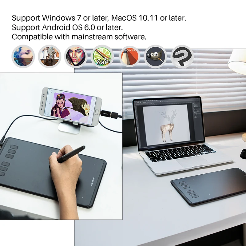 HUION Ultralight Graphic Tablets H640P H950P Digital Tablet Drawing Pen Tablet With Battery-Free Stylus for PC Android Phone