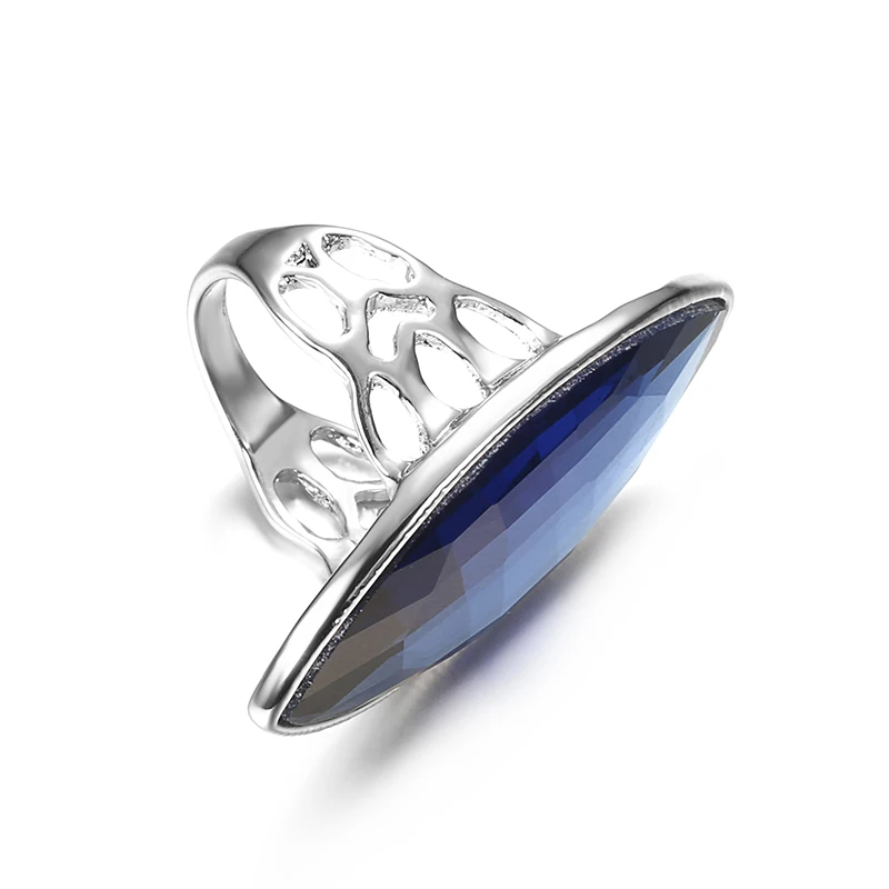 Kinel New Arrivals Luxury Blue Glass Crystal Rings For Women Silver Color Vintage Wedding Ring Christmas Gift Punk Jewelry