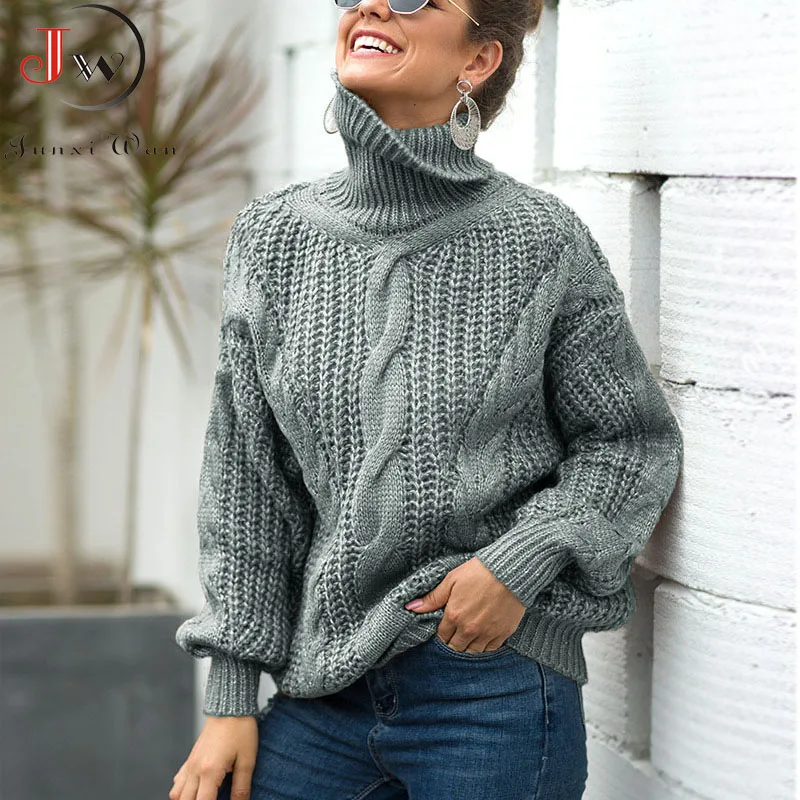 Women Oversized Sweater Loose Autumn Winter Turtleneck Elegant Knitted Warm Pullovers Fashion Solid Tops Knitwear Jumper