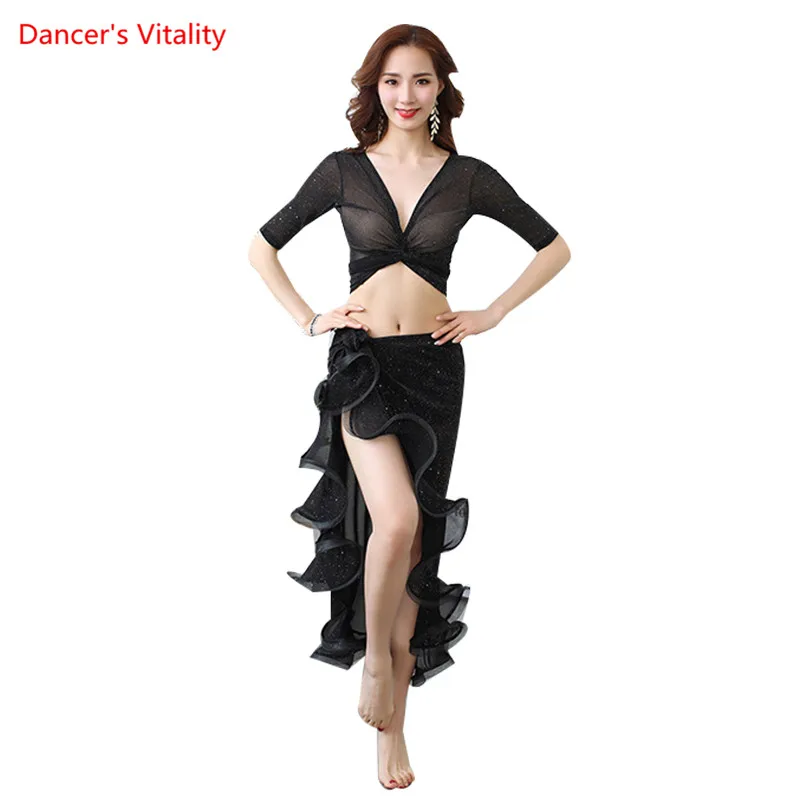 belly dance set  Summer Sexy top skirt Women Oriental Dance Practice Outfit 3 Piece Belly Dance Costume Top Long Skirt