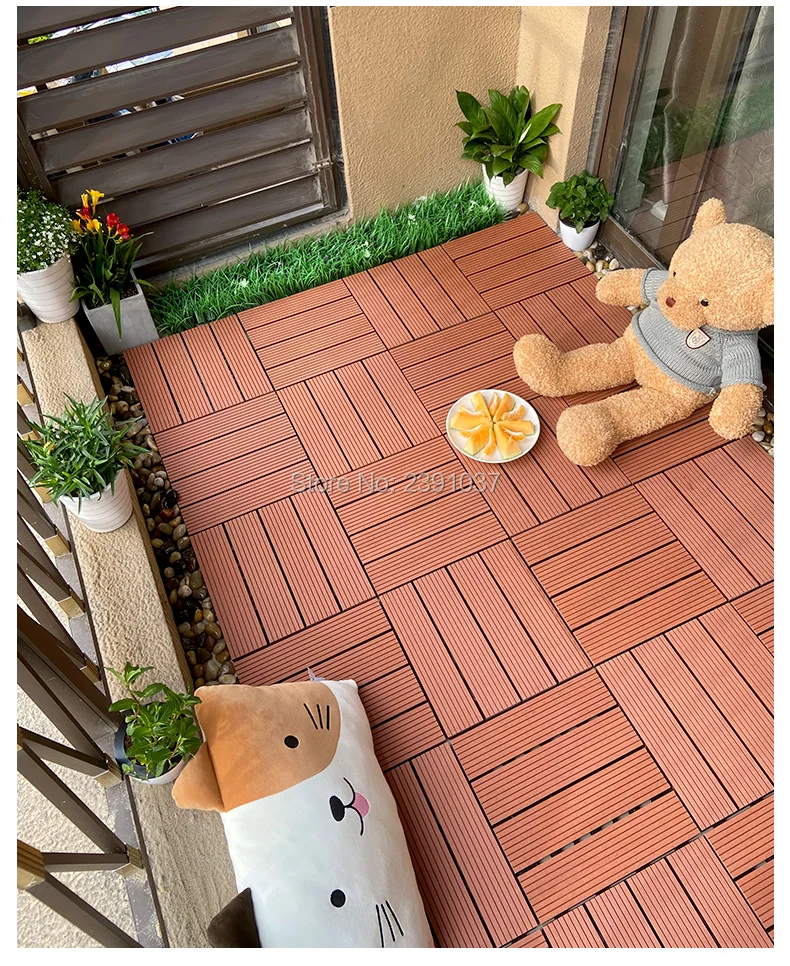 

Waterproof Outdoor Garden Floor Tile, Red Color Decking, Korea, Japan Fashion, Home Courtyards, Villa, 1 Box, 11Pcs