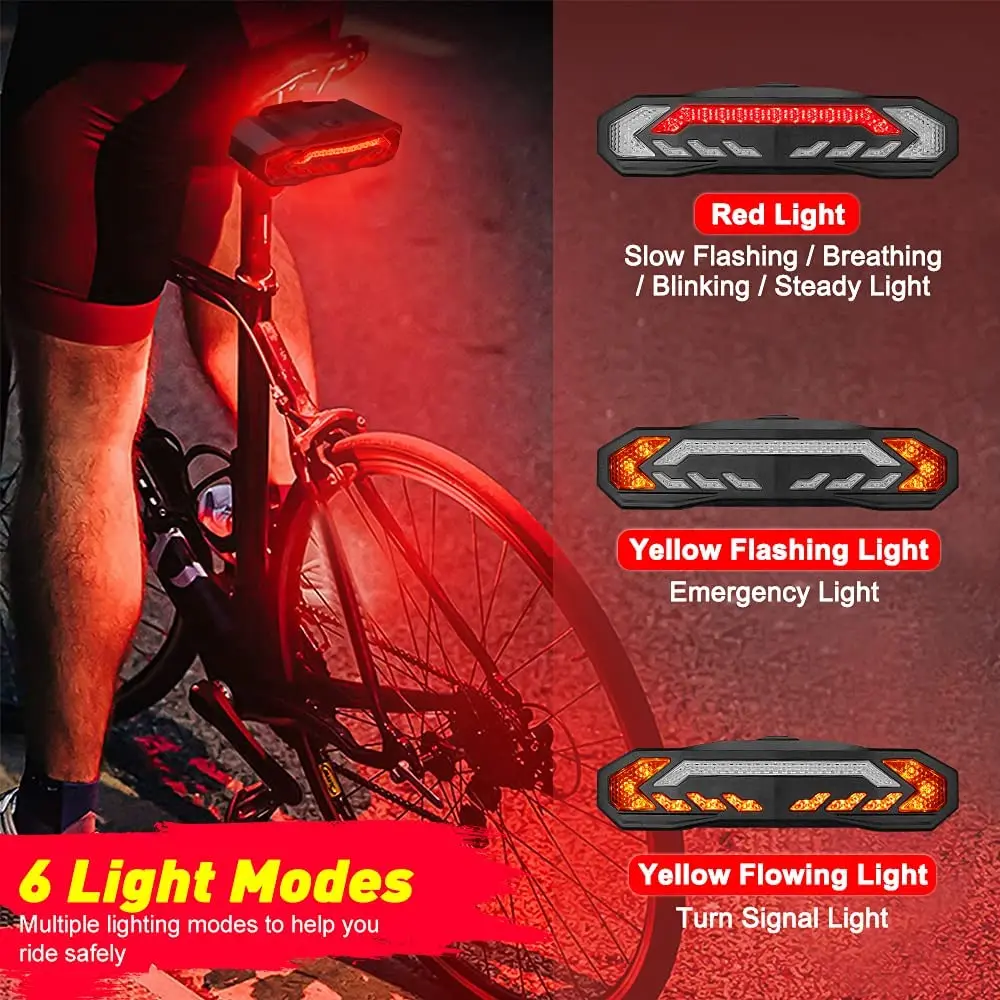 Wireless Bike Tail Light Turn Signals Horn Remote Control Mountain Bike Light Rear USB Rechargeable Bicycle Flashing Lamp