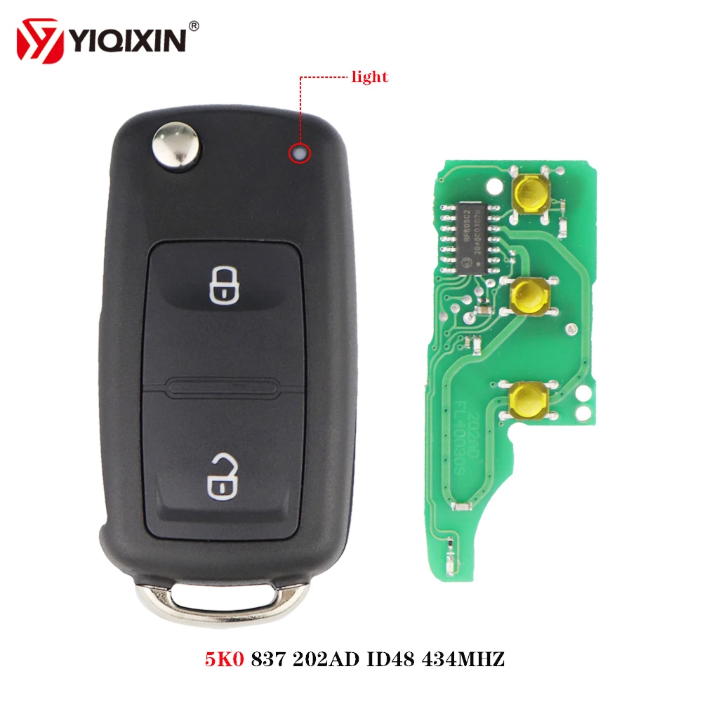 

YIQIXIN Remote Car Folding key 5K0 837 202AD 2 Buttons 434MHz Fob For VOLKSWAGEN VW Amarok Transporter 2011-2016 ID48 Chip