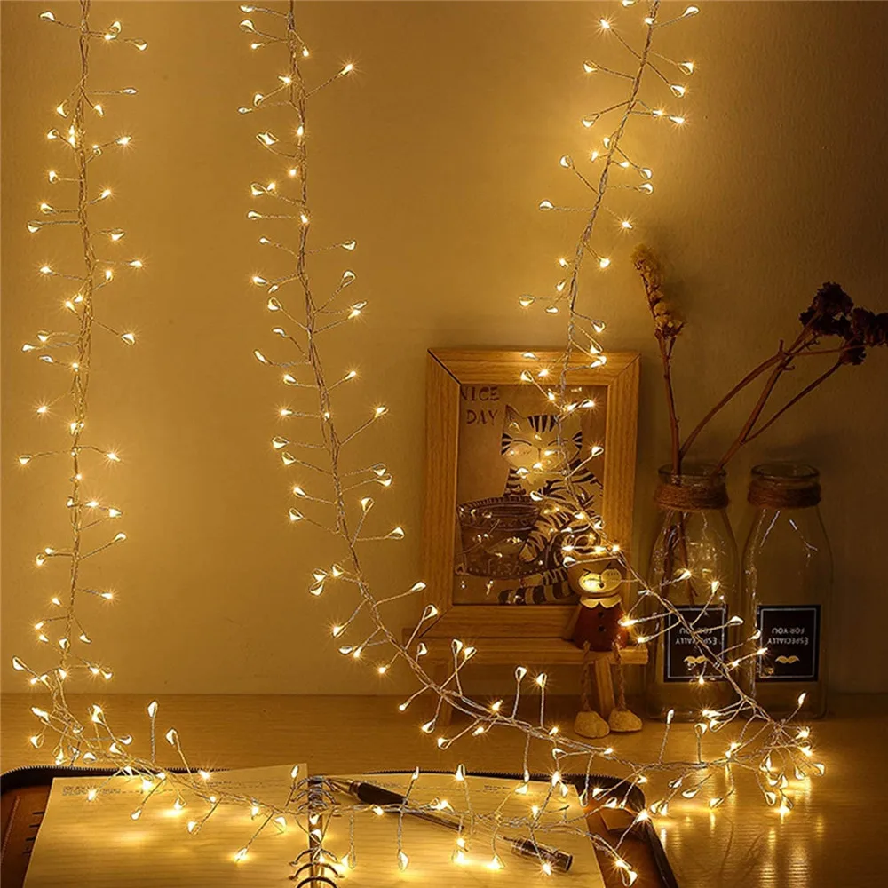 Imagem -05 - Fairy Firecracker Cluster String Lights Usb Powered Holiday Firework Guirlanda de Luzes para Festa de Casamento Natal 100 Led 200 Led Modos