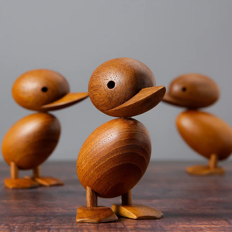 [HHT] High-end Wooden Teak Ducks Ornaments Cute Animals Decoration Ducks Solid Wood Crafts Home Decor Creative Holiday Gifts