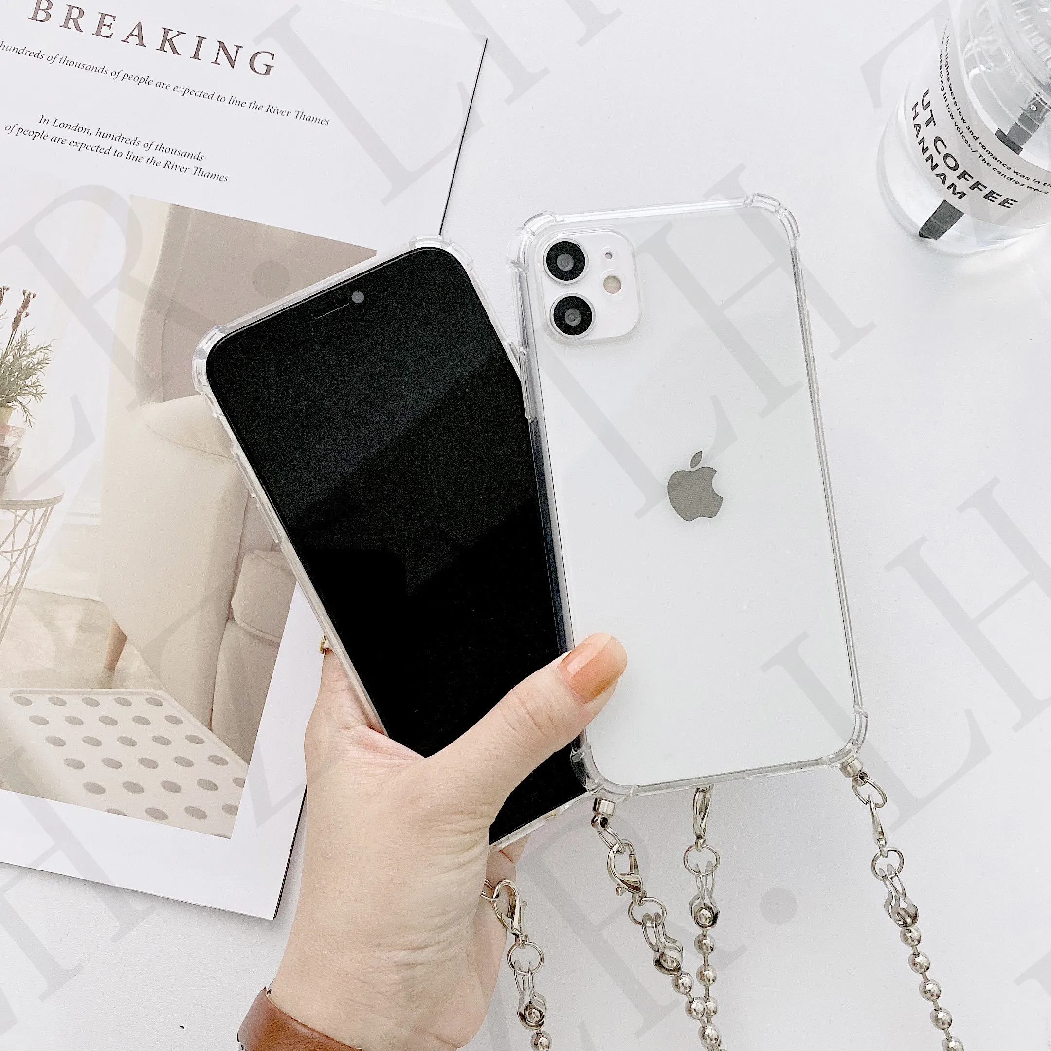 Steel ball chain Lanyard Necklace soft case For APPLE iphone 15 14 13 11 Pro Max 12 MiNi X XS Max 7 8 6 plus SE 2020  XR cover